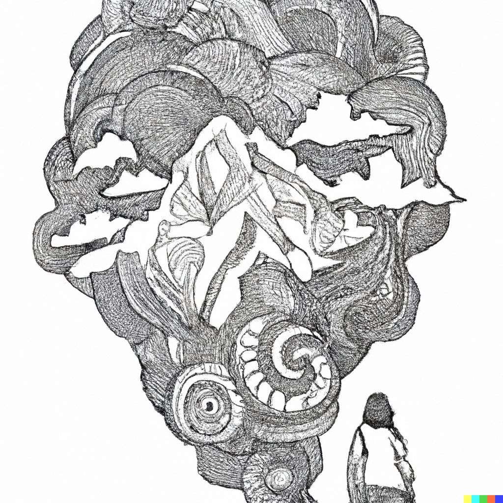 someone gazing at Mount Everest, zentangle drawing